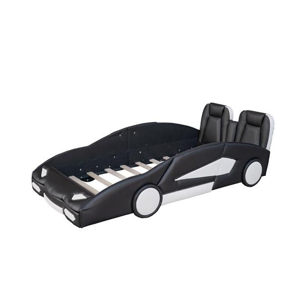 Twin Size Race Car-Shaped Platform Bed with Wheels, Black Doba