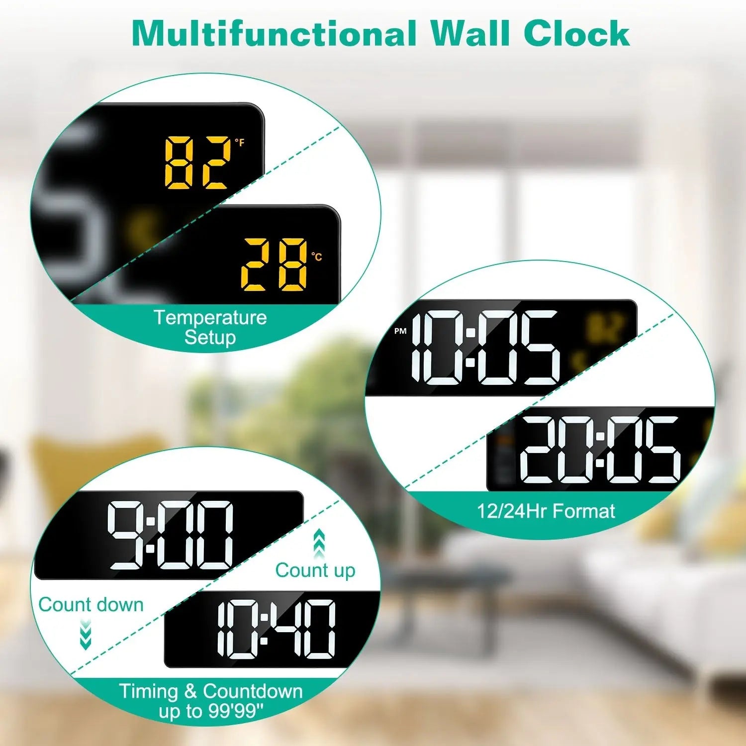 15.7in LED Digital Wall Clock with Remote Control 10 Level Brightness 3 Alarm Settings 12 24Hr Format Timing Countdown Temperature Calendar Display iMounTEK