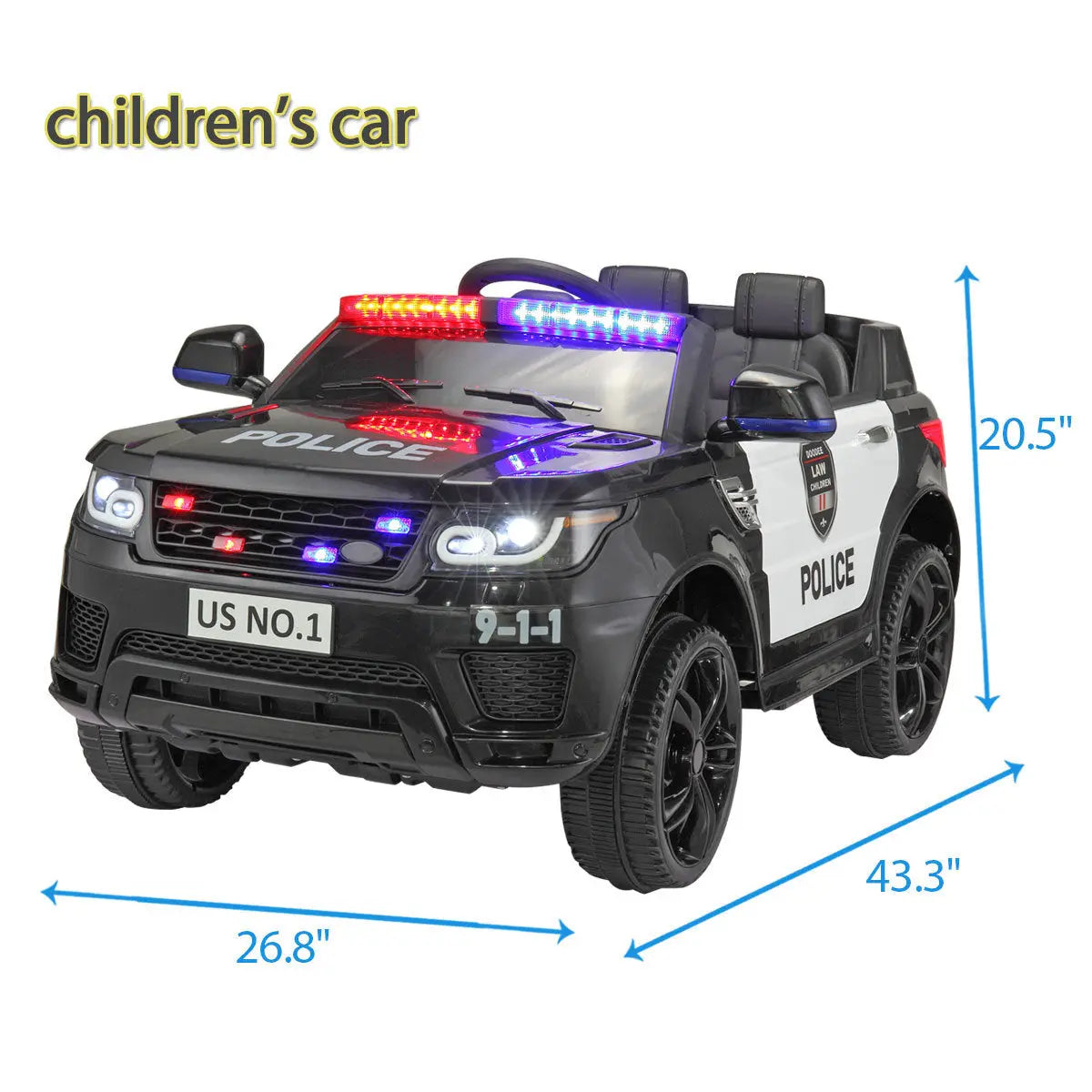 12V Kid Ride on Police Car with Parental Remote Control, Battery Powered Electric Truck with Siren, Flashing Lights,Music, Spring Suspension, Black FX070