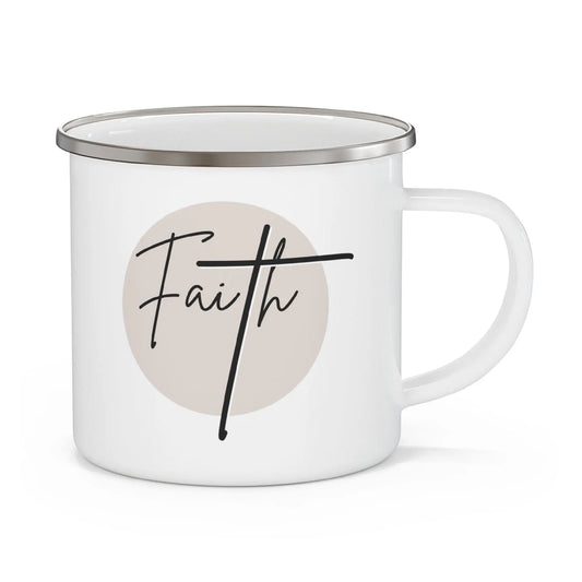 Enamel Camping Mug, Faith - Christian Affirmation - Black And Beige inQue.Style