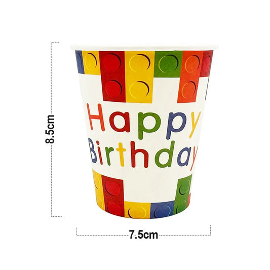 Vibrant Building Blocks Birthday Paper Cups - 9 oz. 3.13*5.63inch Sturdy & Eco-Friendly Party Supplies - Perfect for LEGO-Themed Celebrations-72pcs - Gee-Commerce, LLC