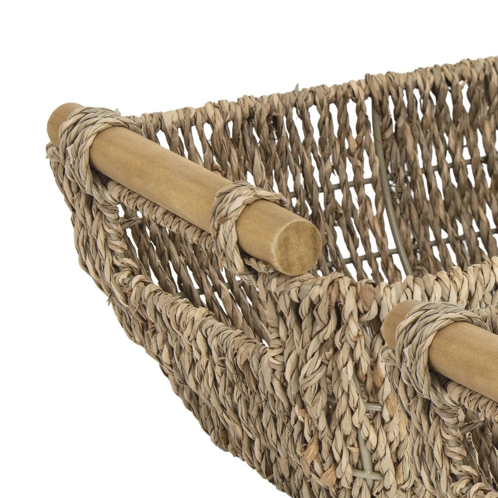 Small Wicker Baskets, Handwoven Baskets for Storage, Seagrass Rattan Baskets with Wooden Handles, 2-Pack Doba