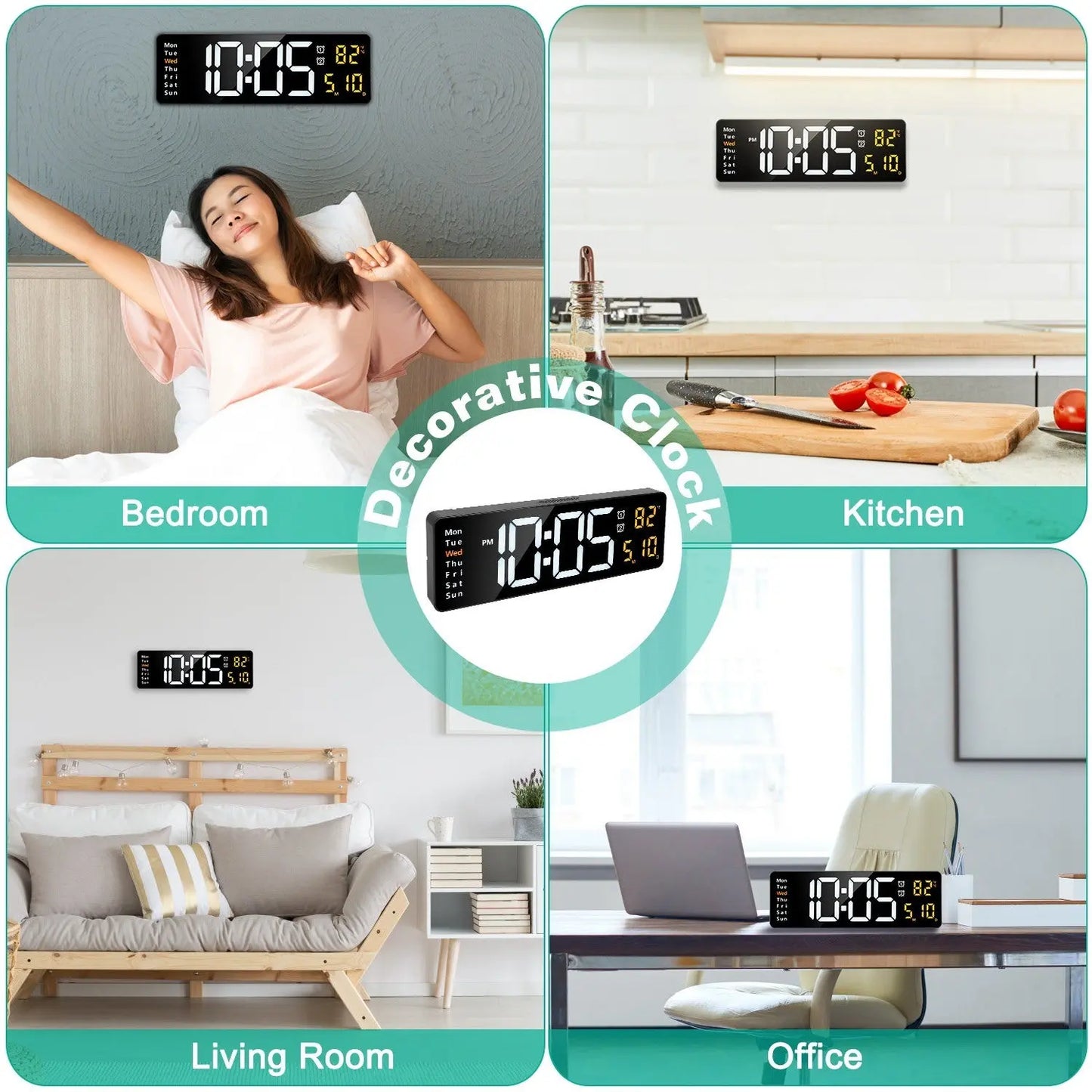 15.7in LED Digital Wall Clock with Remote Control 10 Level Brightness 3 Alarm Settings 12 24Hr Format Timing Countdown Temperature Calendar Display iMounTEK