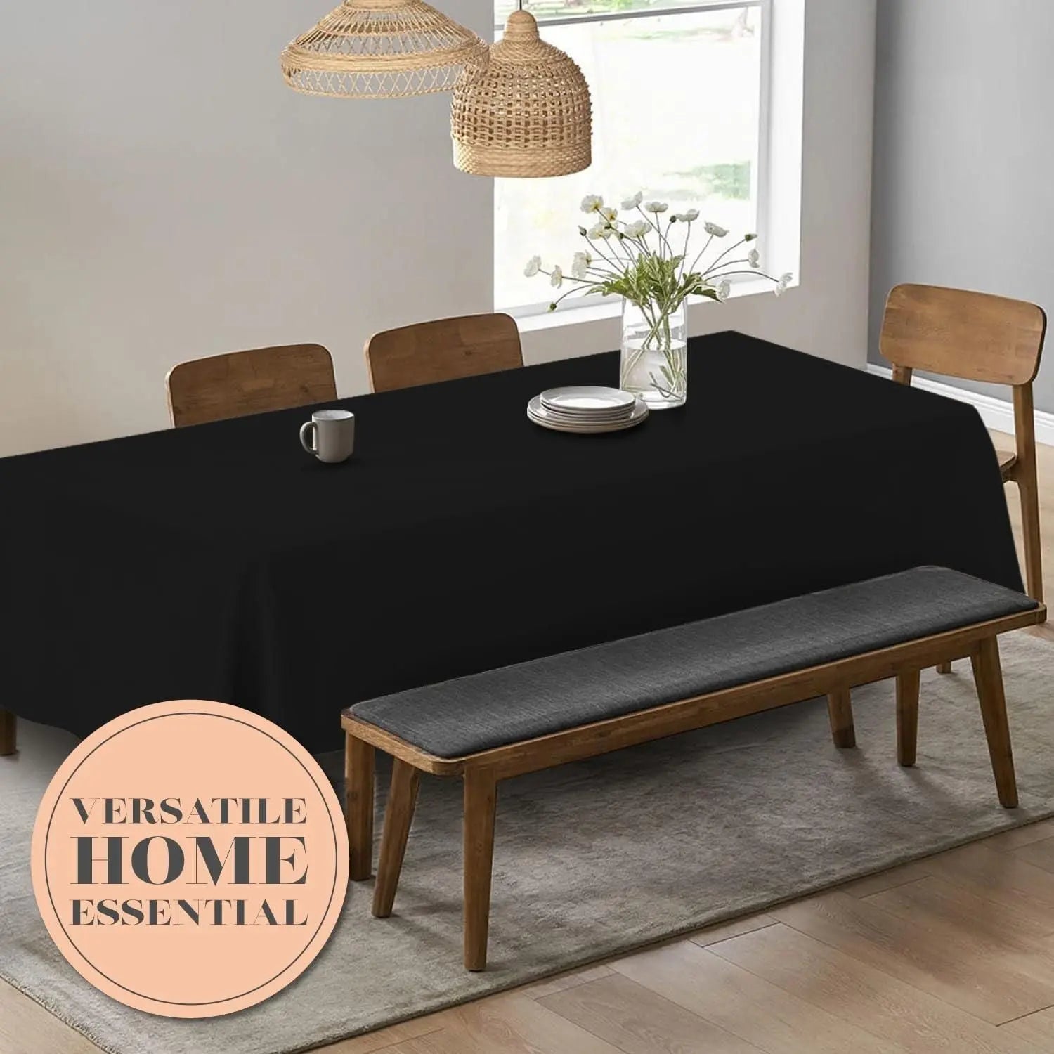 Classic Black Tablecloth 90x156 inch Table Clothes for 8 Foot Rectangle Tables Doba