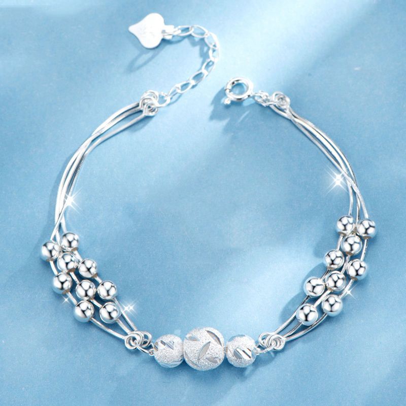 S925 Sterling Silver Fashion Women's Bracelet Double Layer Transfer Beaded Bracelet Trendy Niche Jewelry Valentines Day Decoration Gift - Gee-Commerce, LLC