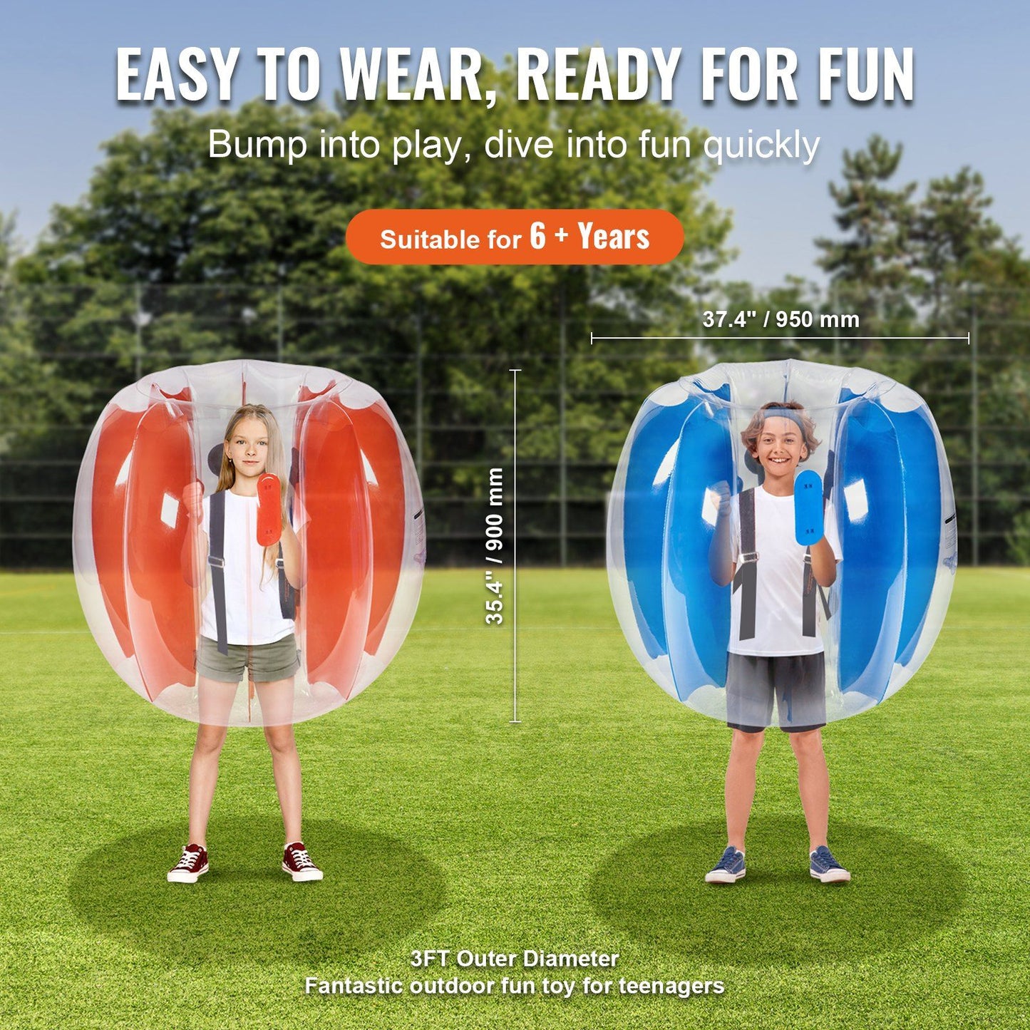 VEVOR Inflatable Bumper Balls 2-Pack, 3FT/0.9M Body Sumo Zorb Balls for Kids & Teens, Durable PVC Human Hamster Bubble Balls for Outdoor Team Gaming Play, Bumper Bopper Toys for Playground, Yard, Par Doba