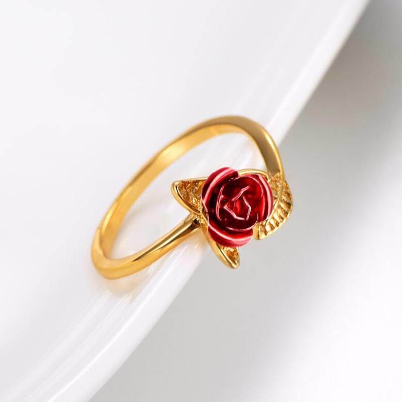 Rose Flower Leaves Opening Ring For Women Flowers Adjustable Finger Ring Valentine's Day Engagement Jewelry Gift - Gee-Commerce, LLC