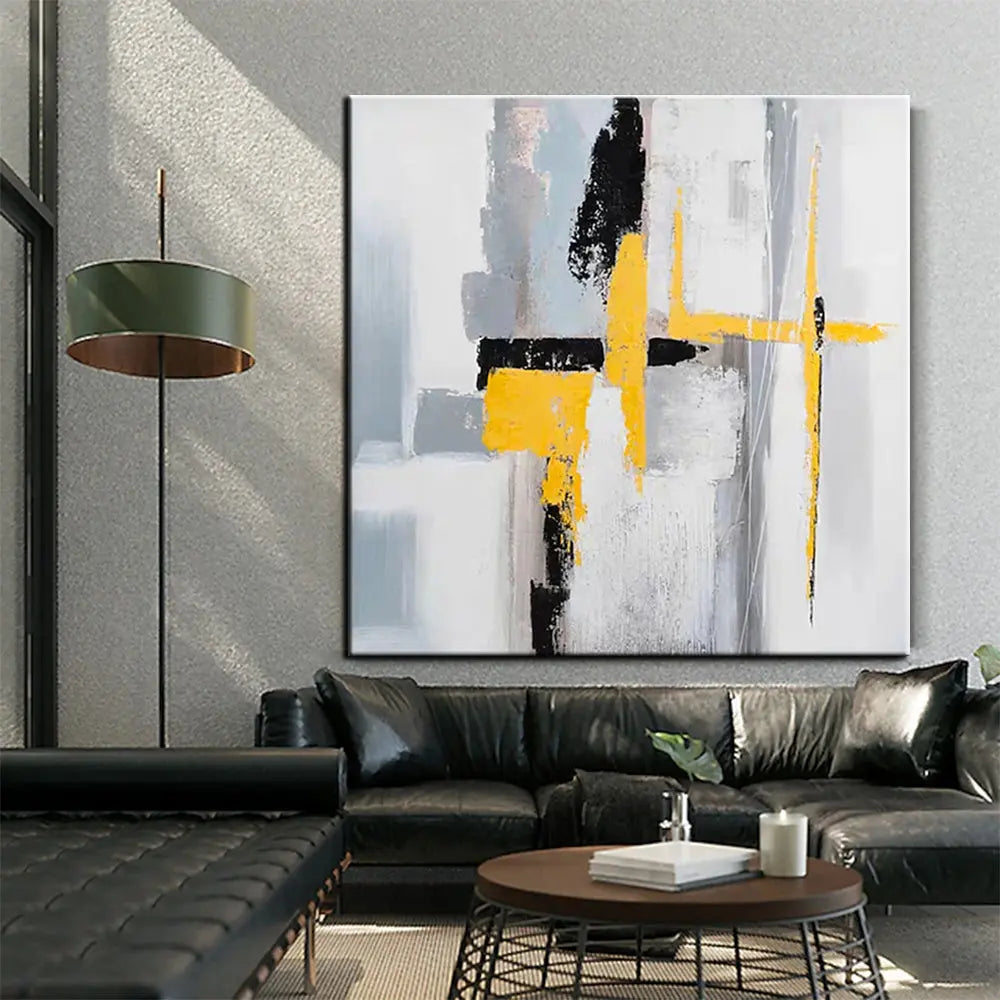 Hand Painted Single Piece Oil Paintings Black and white gold Modern Abstract Doba