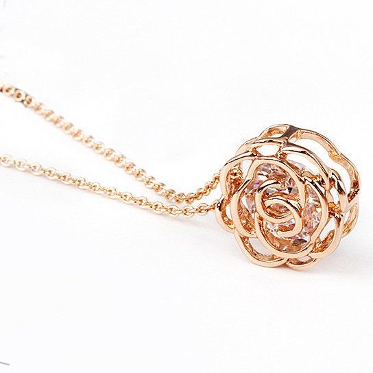 Rose Is A Rose Pendant And Chain 18kt Rose With 2ct CZ Bonus Free Earrings In White Yellow And Rose Gold Field - Gee-Commerce, LLC