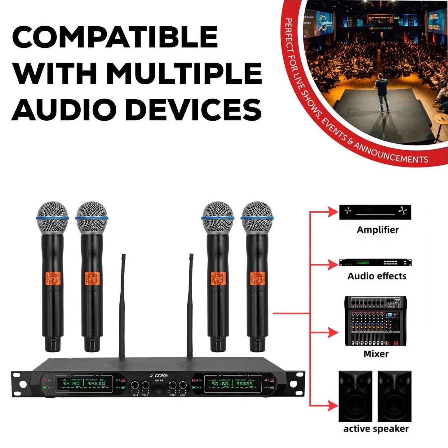 5 Core Wireless Microphones 8 Channel Dynamic Professional UHF Singing Mic System 5 Core