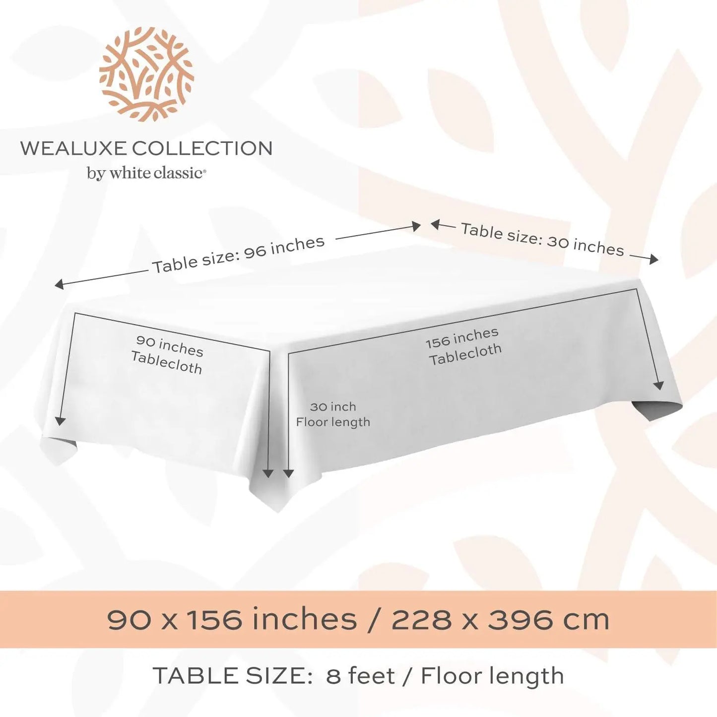 2 Pack Classic White Tablecloth 90x156 inch for 8 Foot Rectangle Tables White Classic