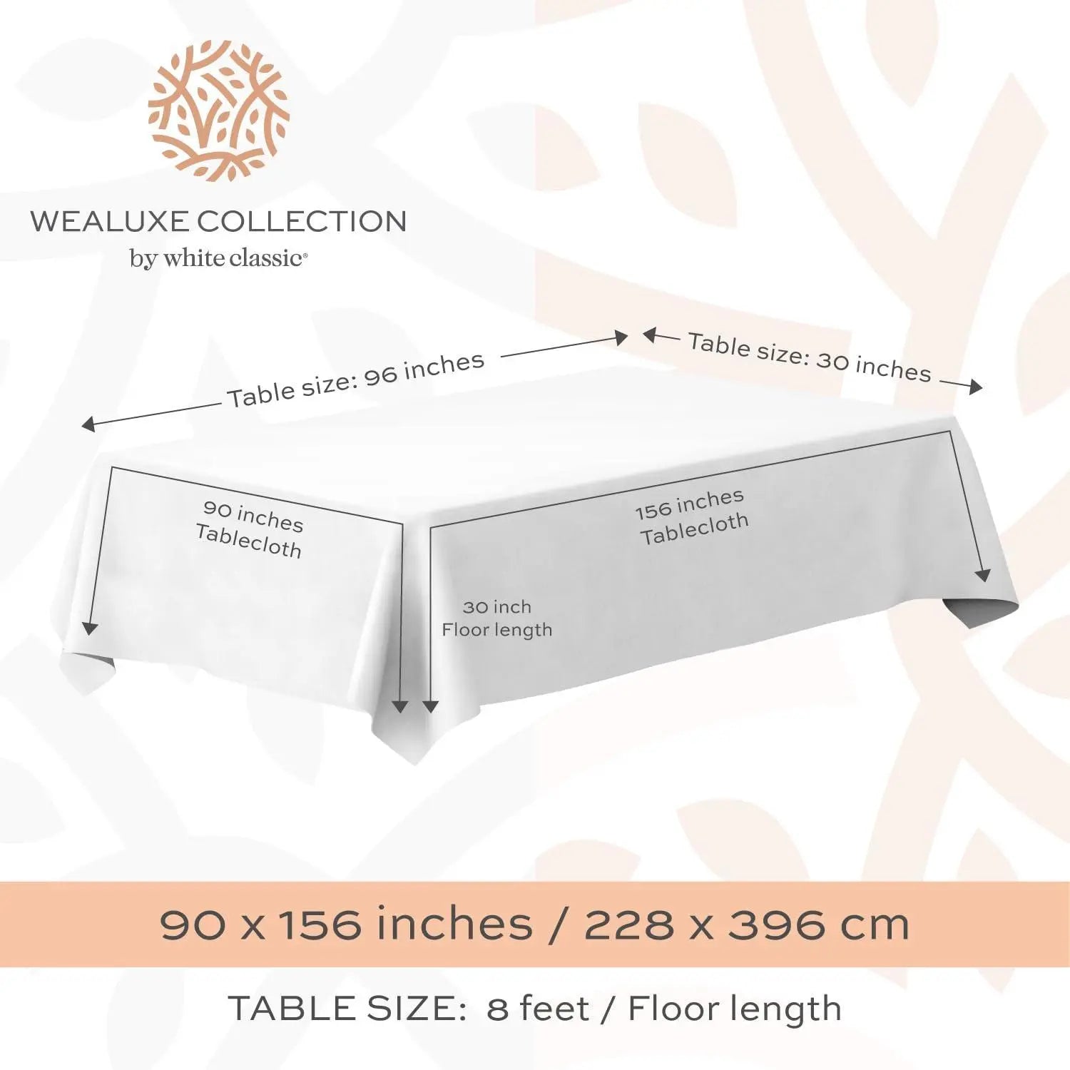 2 Pack Classic White Tablecloth 90x156 inch for 8 Foot Rectangle Tables White Classic