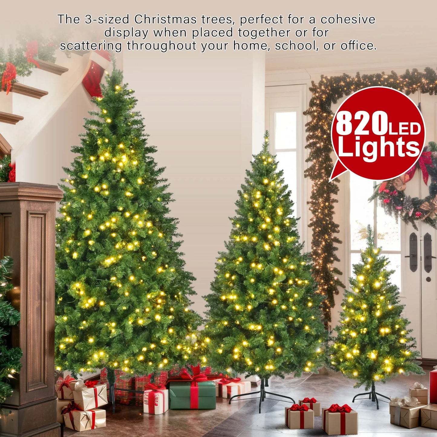 Pre-Lit Green Pine Artificial Christmas Tree, Set (8FT, 6FT, 4FT_ - Gee-Commerce, LLC