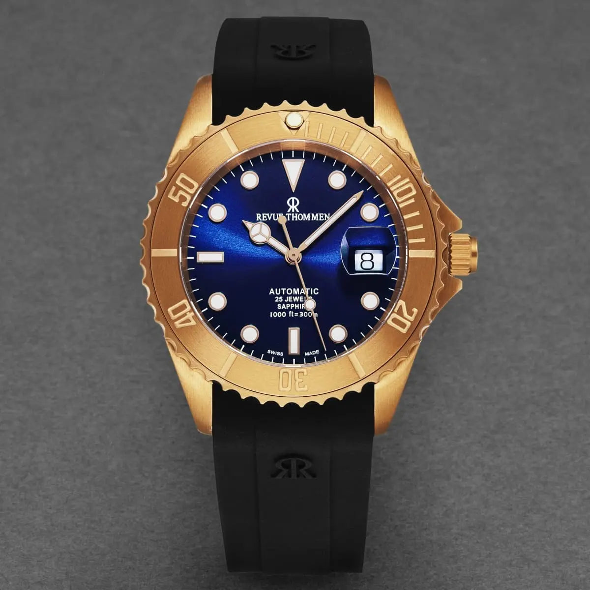 Revue Thommen Men's 'Diver' Blue Dial Black Rubber Strap Bronze/Steel Automatic Watch 17571.2895 Revue Thommen