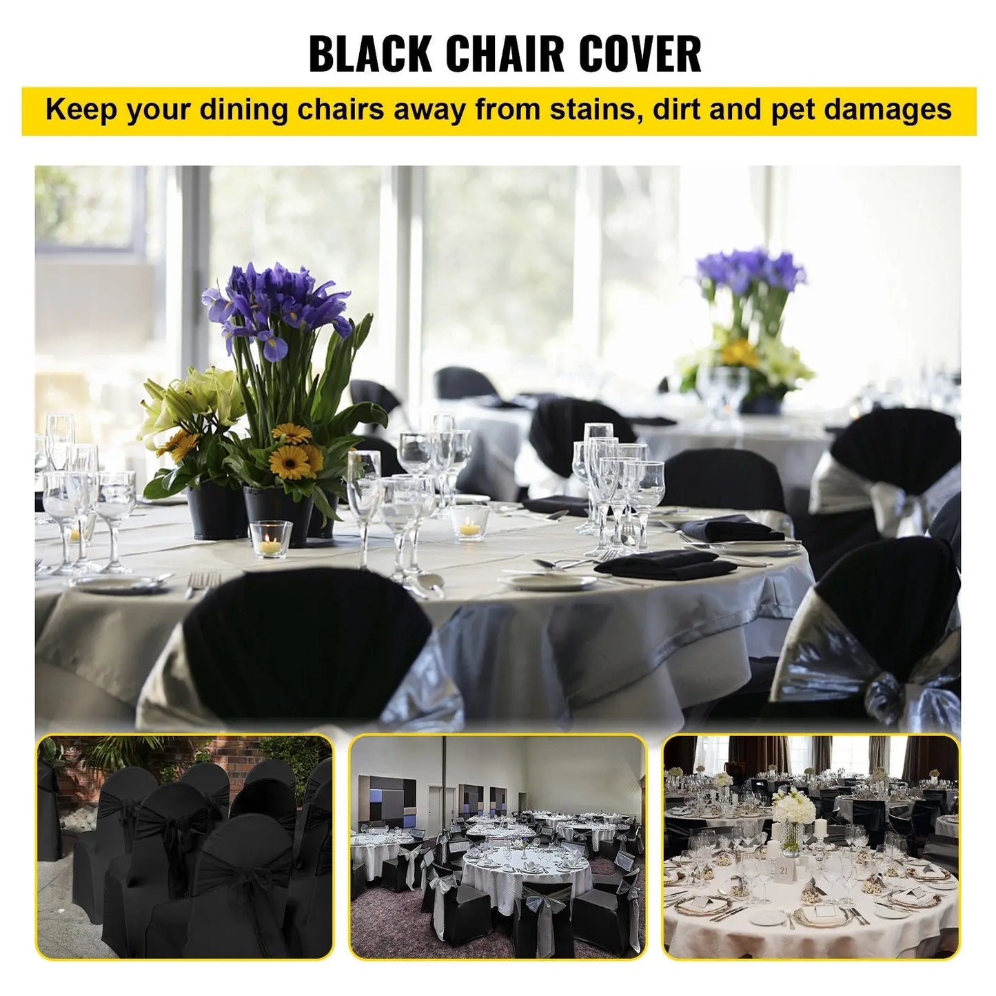 VEVOR 50 Pcs Black Chair Covers Polyester Spandex Stretch Slipcovers for Wedding Party Dining Banquet Arched-Front Chair Covers VEVOR