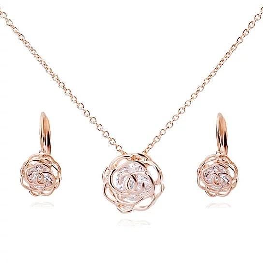 Rose Is A Rose Pendant And Chain 18kt Rose With 2ct CZ Bonus Free Earrings In White Yellow And Rose Gold Field - Gee-Commerce, LLC