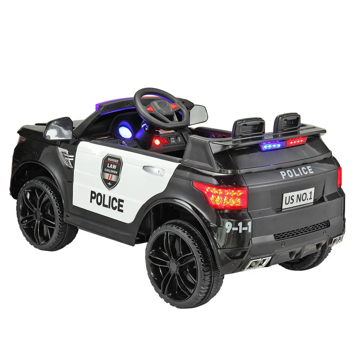 12V Kid Ride on Police Car with Parental Remote Control, Battery Powered Electric Truck with Siren, Flashing Lights,Music, Spring Suspension, Black FX070