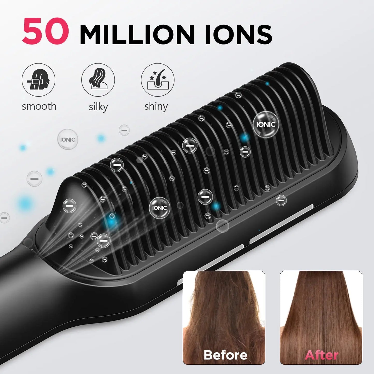 MiroPure Hair Straightener Brush, Hair Straightener Comb, 2-in-1 Ionic Straightening Brush with LCD Display, 13 Temperature Settings 30s Fast Even Heating Dual Voltage, Anti-Scald MicroPure