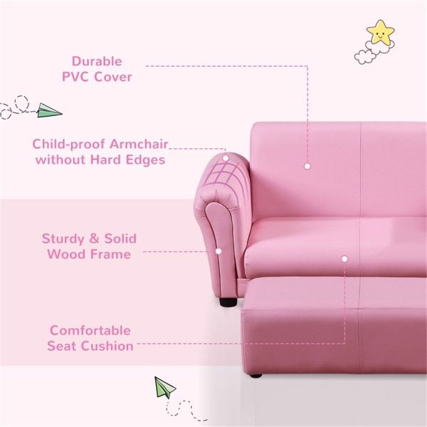 Kids Sofa Set with Footstool-Pink Doba