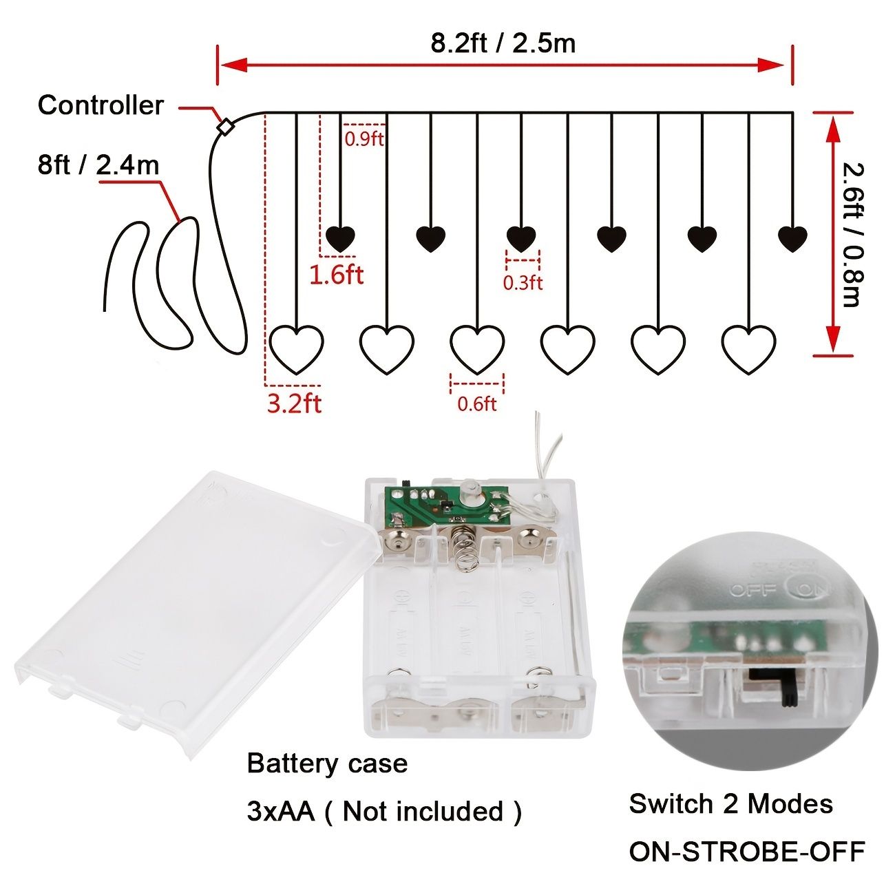 LED Curtain String Lights; 138 LED String Light Battery & USB Powered Waterproof Heart Shape Lights; 8 Flashing Modes For Girl Valentine's Day Wedding Christmas Restaurant Hotel Window; LED Lights - Gee-Commerce, LLC