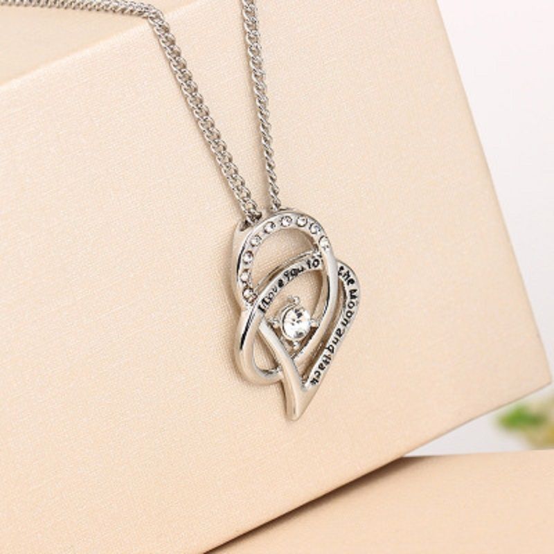 Jewelry Sterling Silver I Love You to The Moon and Back Love Heart Cubic Zirconia Pendant Necklace - Gee-Commerce, LLC