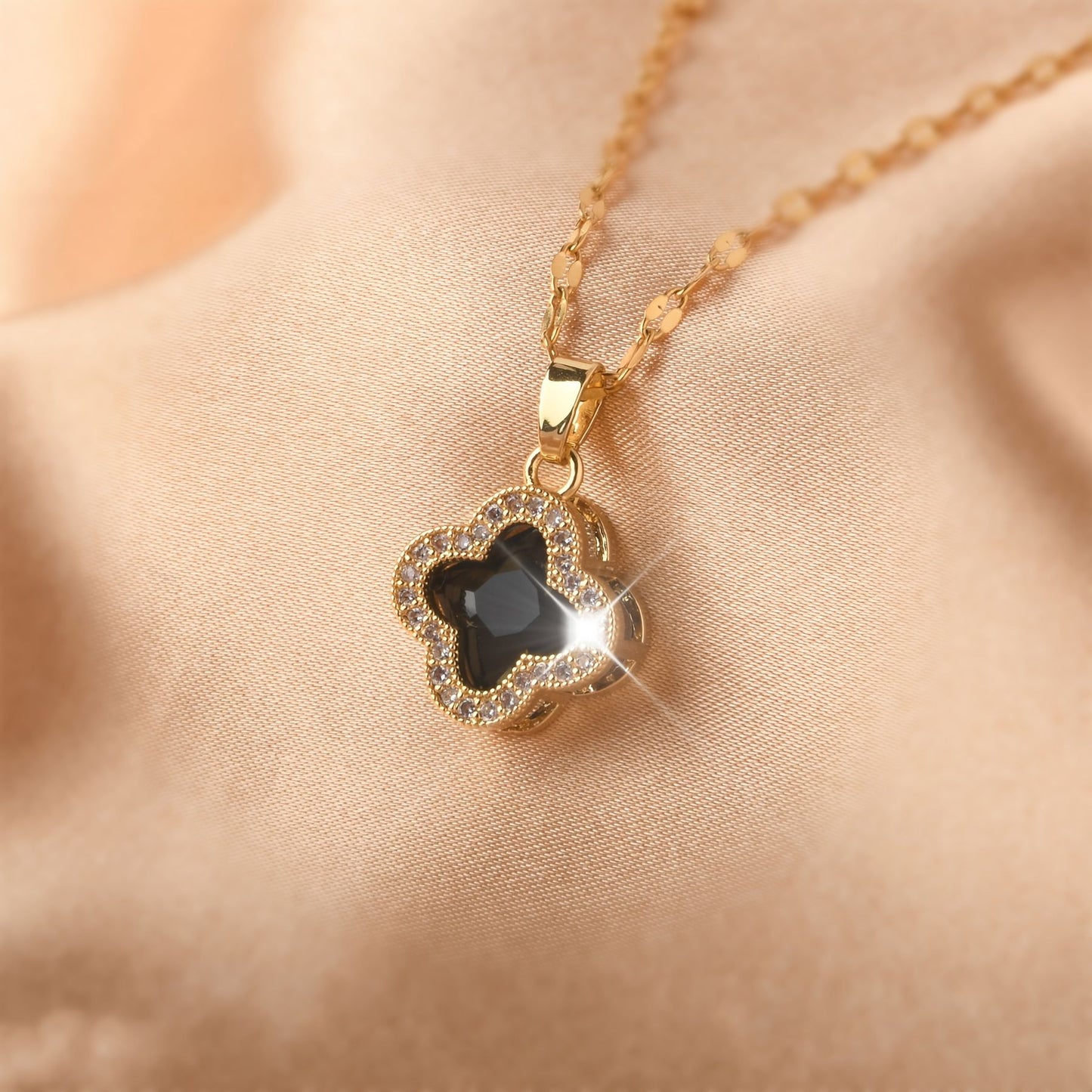 Simple Flower Shape Pendant Necklace Inlaid Shiny Zircon 18K Gold Plated Cute Trendy Simple Titanium Steel Mother's Day / Valentine's Day Gift - Gee-Commerce, LLC