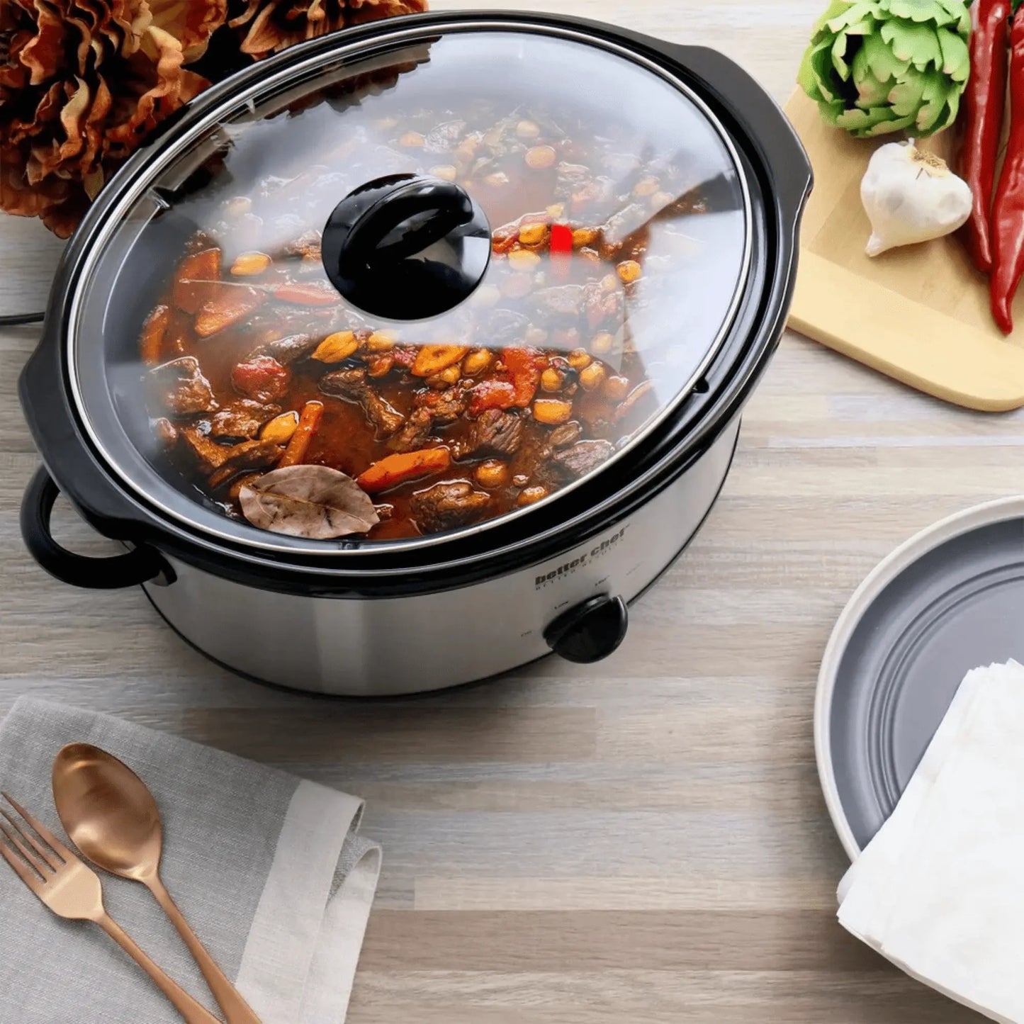 Better Chef 6-Quart Oval Stainless Steel Slow Cooker with Removable Stoneware Crock - Gee-Commerce, LLC