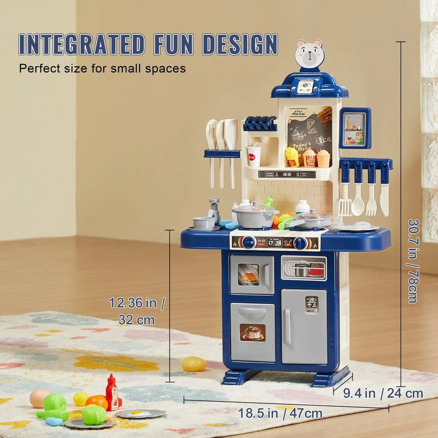 VEVOR Kitchen Playset Kids Pretend Cooking Play Toy 48 Piece Accessories Blue - Gee-Commerce, LLC