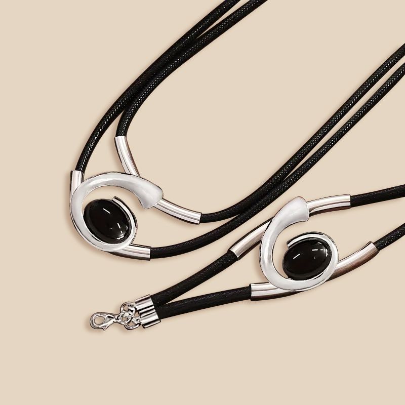 Modern Elegance: Black & Silver Leather  Choker Necklace and Bracelet Set Elegant 14K Gold Plated Black  Onyx Necklace and Bracelet Set Doba