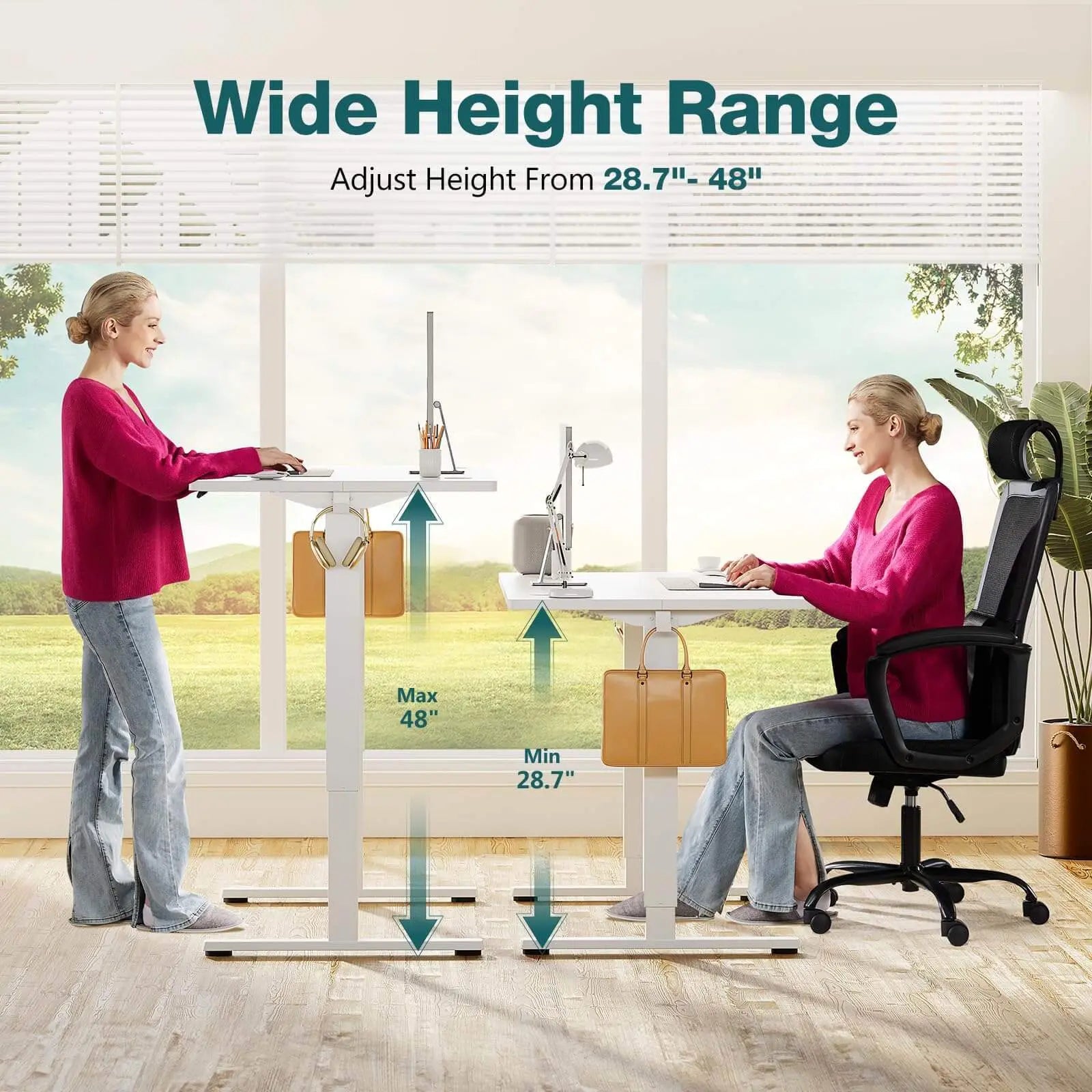 Electric Height Adjustable Standing Desk, Sit or Stand Ergonomic Computer Desk, White,63'' x 24" Doba