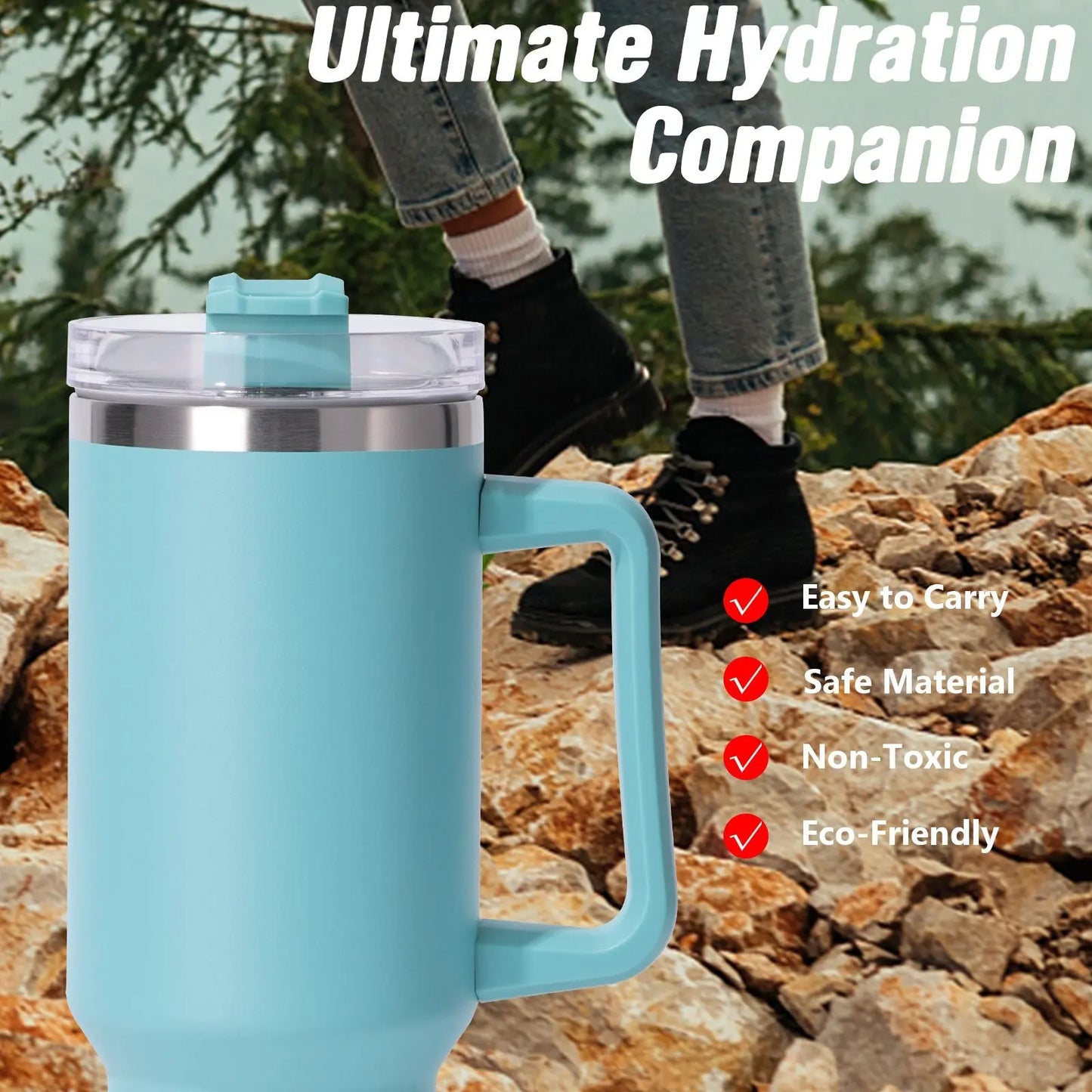 40oz Large Capacity Insulated Stainless Steel Tumbler with Handle and Straw Lid - Reusable Water Bottle, Travel Mug for Men & Women, Perfect for Outdoor Camping and Driving - Gee-Commerce, LLC