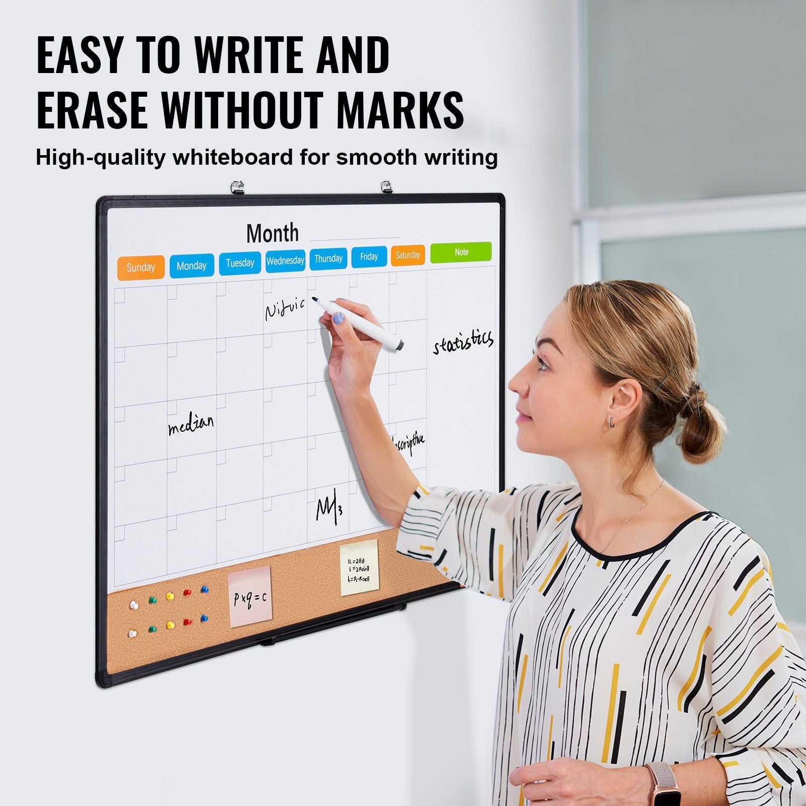 VEVOR 36"x 24" Monthly Calendar Whiteboard & Cork Board Combo with Aluminum Frame Doba