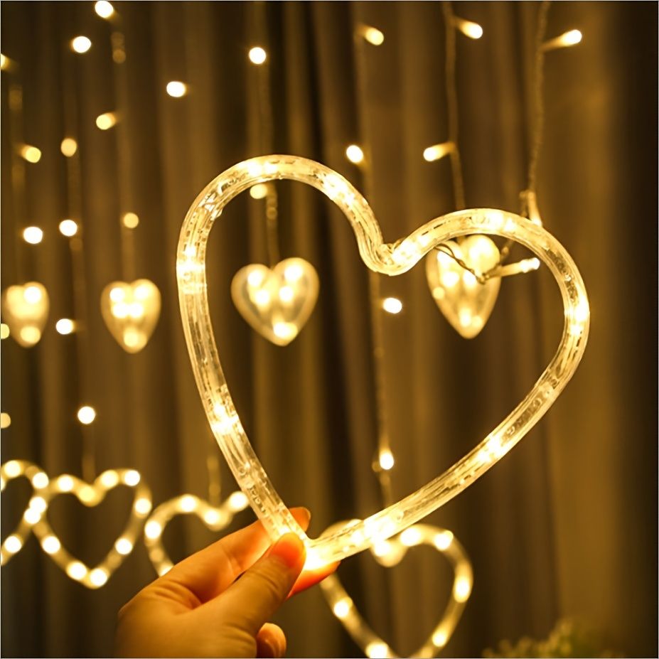 LED Curtain String Lights; 138 LED String Light Battery & USB Powered Waterproof Heart Shape Lights; 8 Flashing Modes For Girl Valentine's Day Wedding Christmas Restaurant Hotel Window; LED Lights - Gee-Commerce, LLC