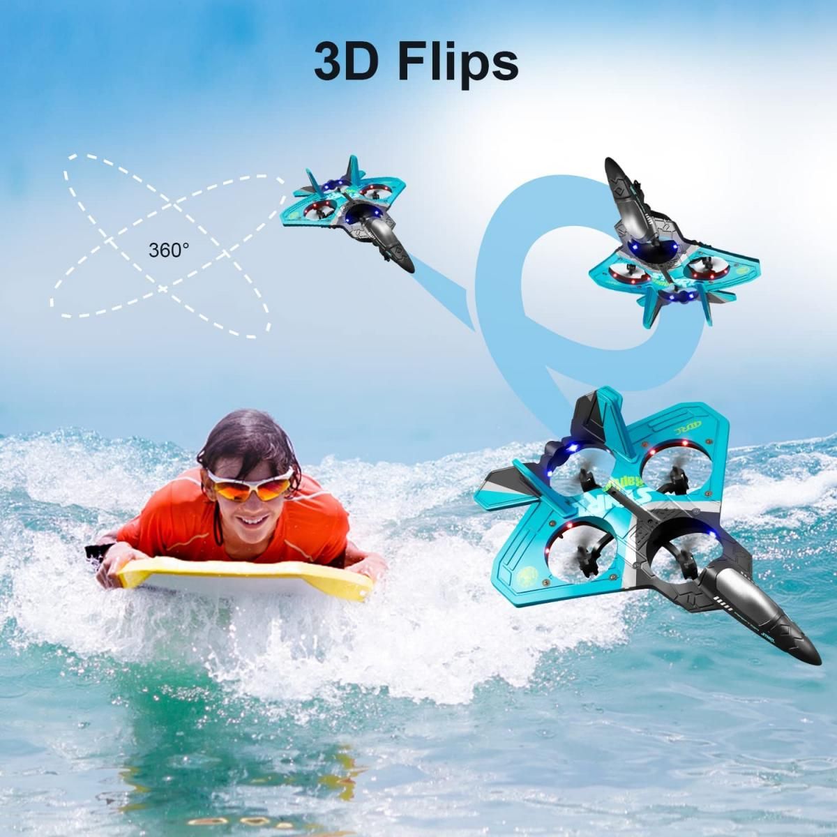 4DRC V17 Remote Control Plane RC Airplanes 2.4GHz 6CH EPP RC Plane 4 Motor RC Aircraft Toys for Adult Kids with Function Gravity Sensing Stunt Roll Cool Light RC Planes Airplanes Doba