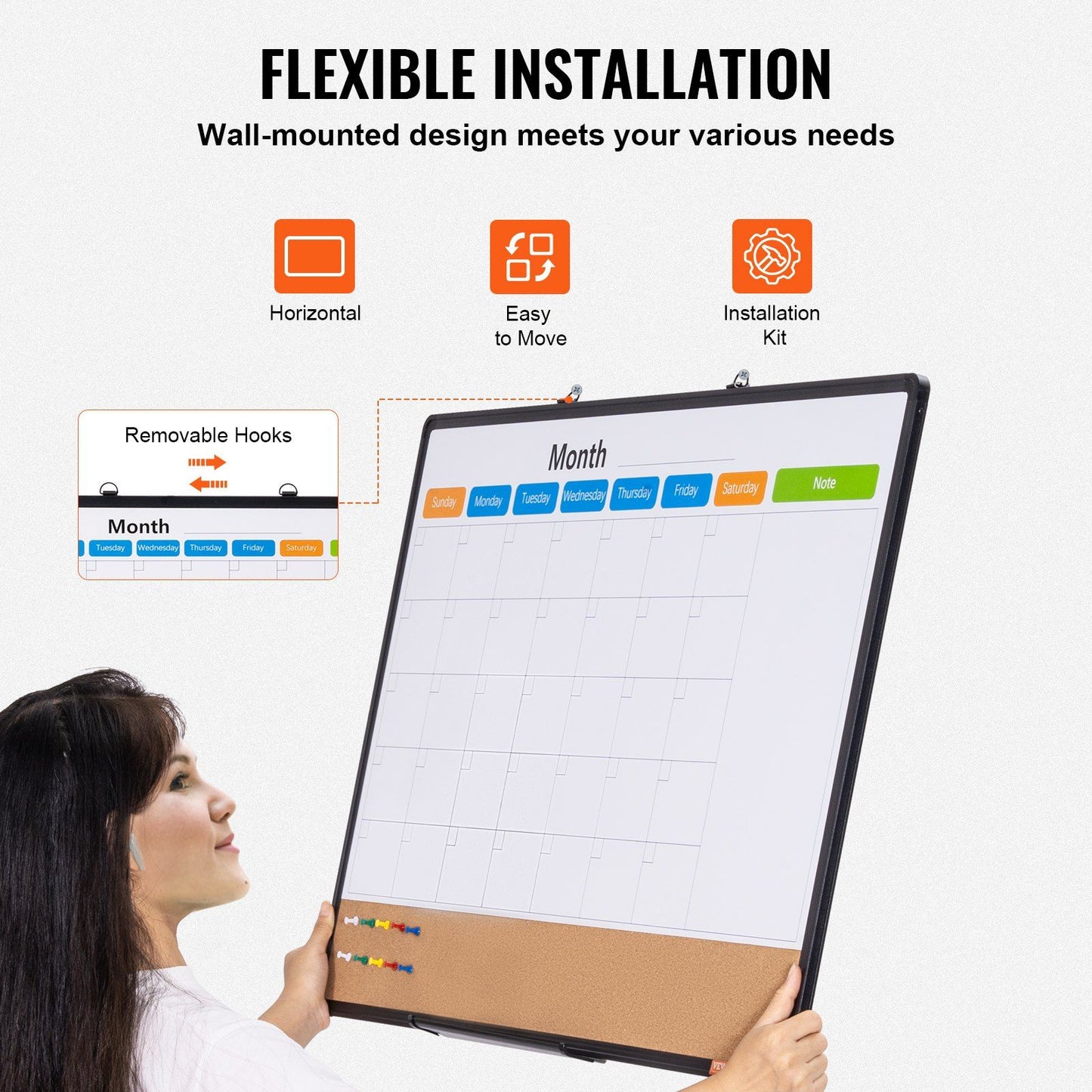 VEVOR 36"x 24" Monthly Calendar Whiteboard & Cork Board Combo with Aluminum Frame Doba