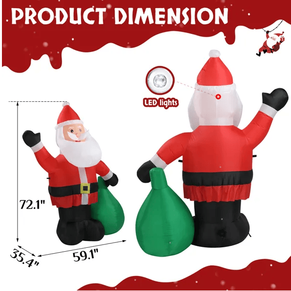 6 FT Lighted Christmas Inflatable Decoration, Inflatable Santa Claus With Large Gift Bag, Funny Blow Up Yard Decorations With Built-in LED Lights For Holiday Party Front Yard Lawn Garden Decor Doba