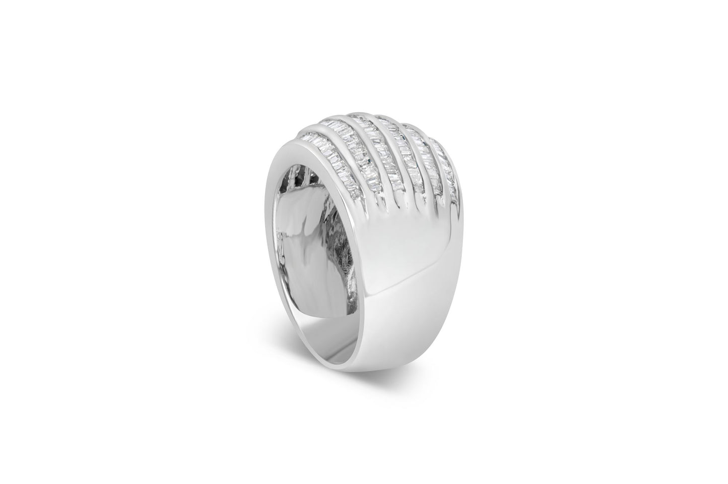 .925 Sterling Silver 1.0 Cttw Baguette-Cut Diamond 6-Row Channel Set Domed Tapered Cocktail Fashion Ring (H-I Color, I2-I3 Clarity)