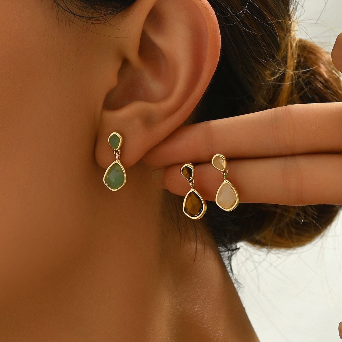 Natural Stone Drop  Earrings Set - 3 Pairs Doba