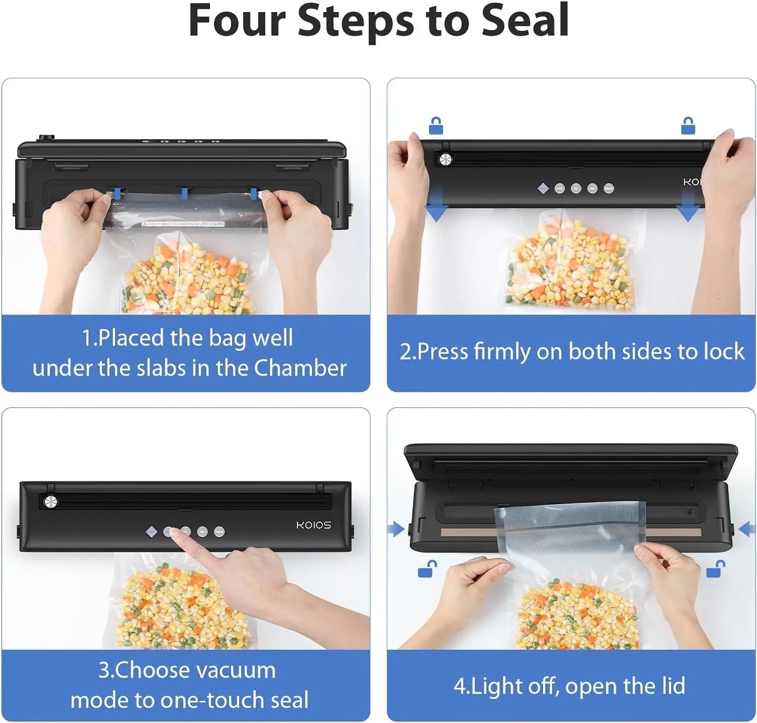 KOIOS Vacuum Automatic Food Sealer with Cutter, Dry & Moist Modes, Compact Design with 10 Sealing Bags & Air Suction Hose KOIOS