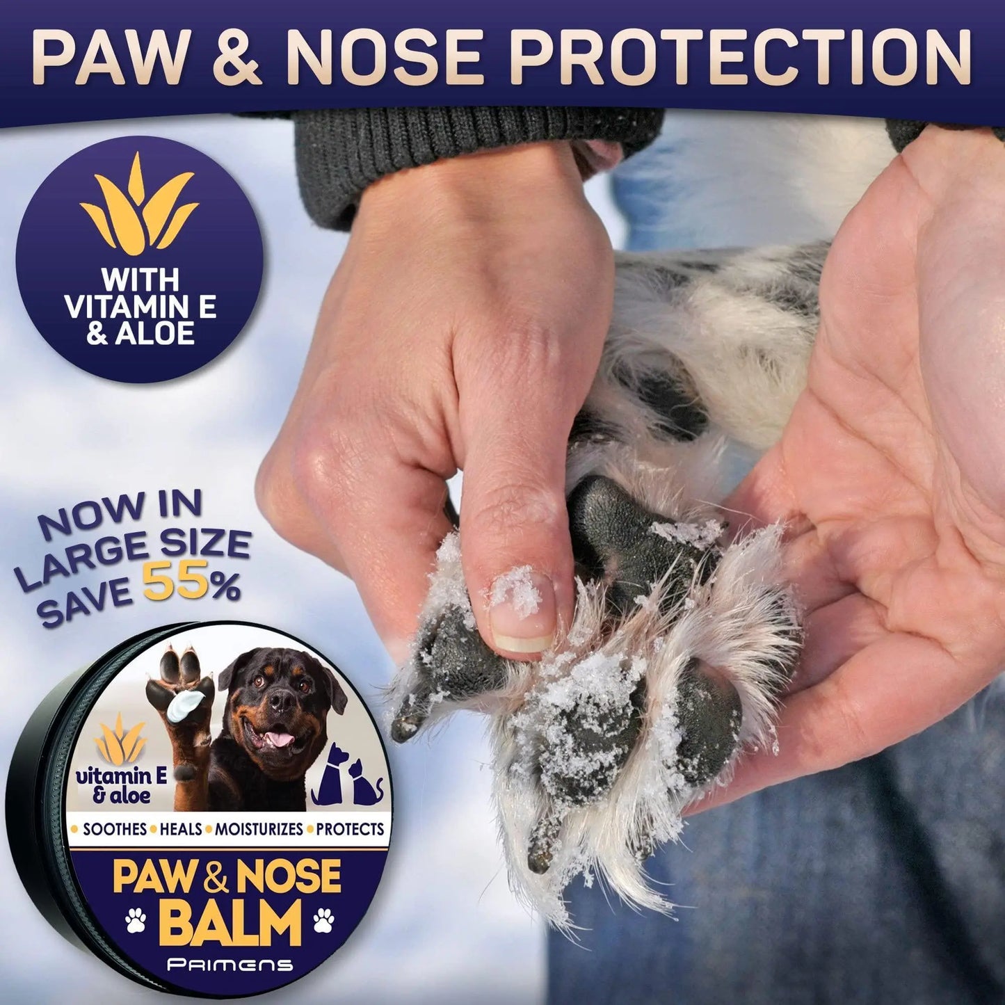 Natural Dog/Cat Paw Balm Protection for Hot Pavement, Dry Paws and Nose Primens