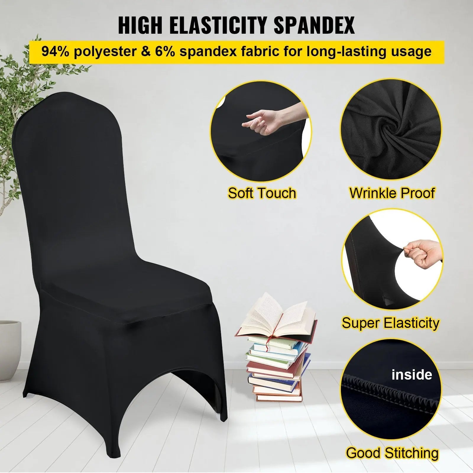 VEVOR 50 Pcs Black Chair Covers Polyester Spandex Stretch Slipcovers for Wedding Party Dining Banquet Arched-Front Chair Covers VEVOR