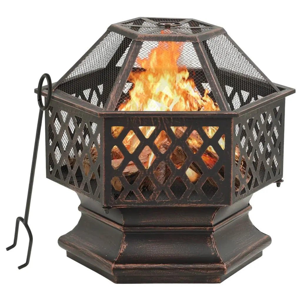 Rustic Fire Pit with Poker 24.4"x21.3"x22" XXL Steel Doba