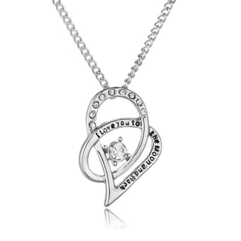 Jewelry Sterling Silver I Love You to The Moon and Back Love Heart Cubic Zirconia Pendant Necklace - Gee-Commerce, LLC