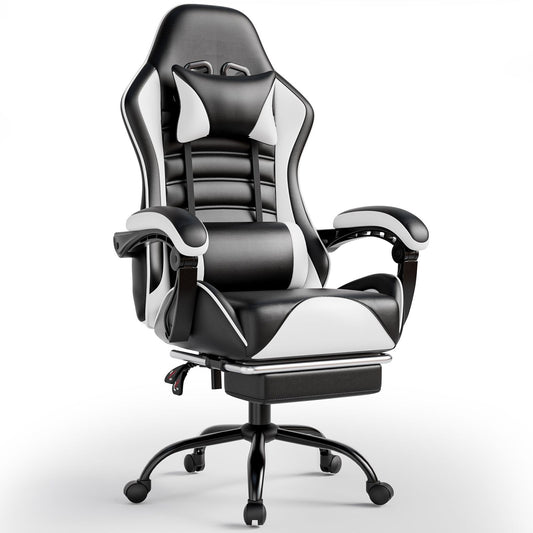 Ergonomic Gaming Chair for Adults, Comfortable Computer Chair for Heavy People, Adjustable Height Office Desk Chair with Wheels, Breathable Leather Video Game Chairs