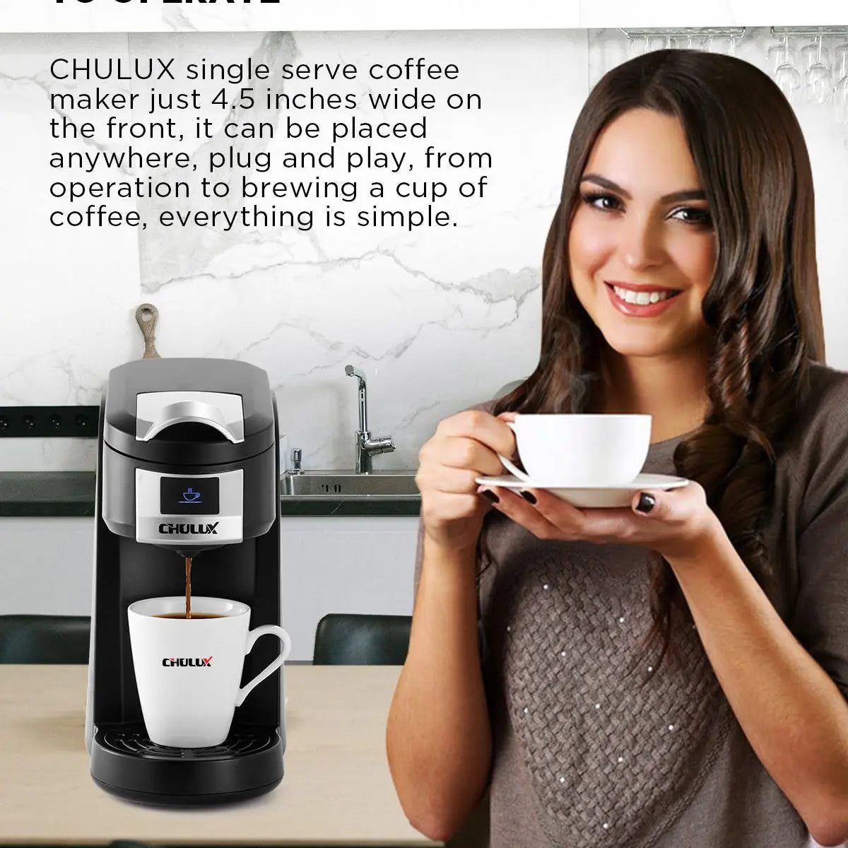 Single Serve Coffee Maker KCUP Pod Coffee Brewer, CHULUX Upgrade Single Cup Coffee Machine Fast Brewing, All in One Simply Coffee Maker for K CUP Ground Coffee Tea, Mini Coffee Machine Brew in Minutes Doba