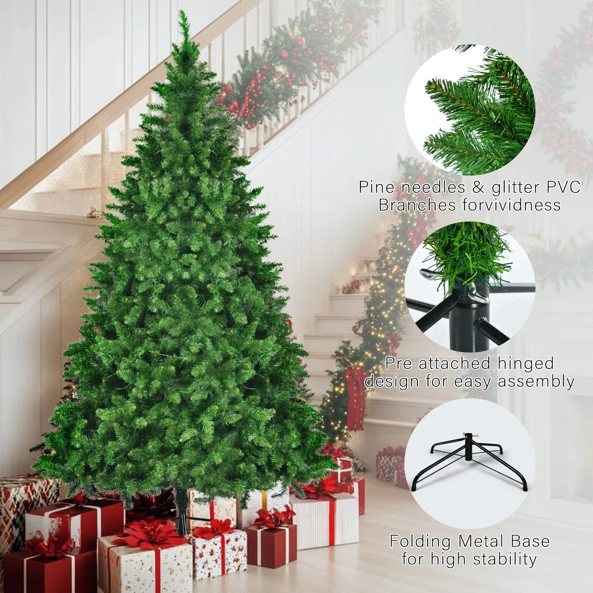 Pre-Lit Green Pine Artificial Christmas Tree, Set (8FT, 6FT, 4FT_ - Gee-Commerce, LLC