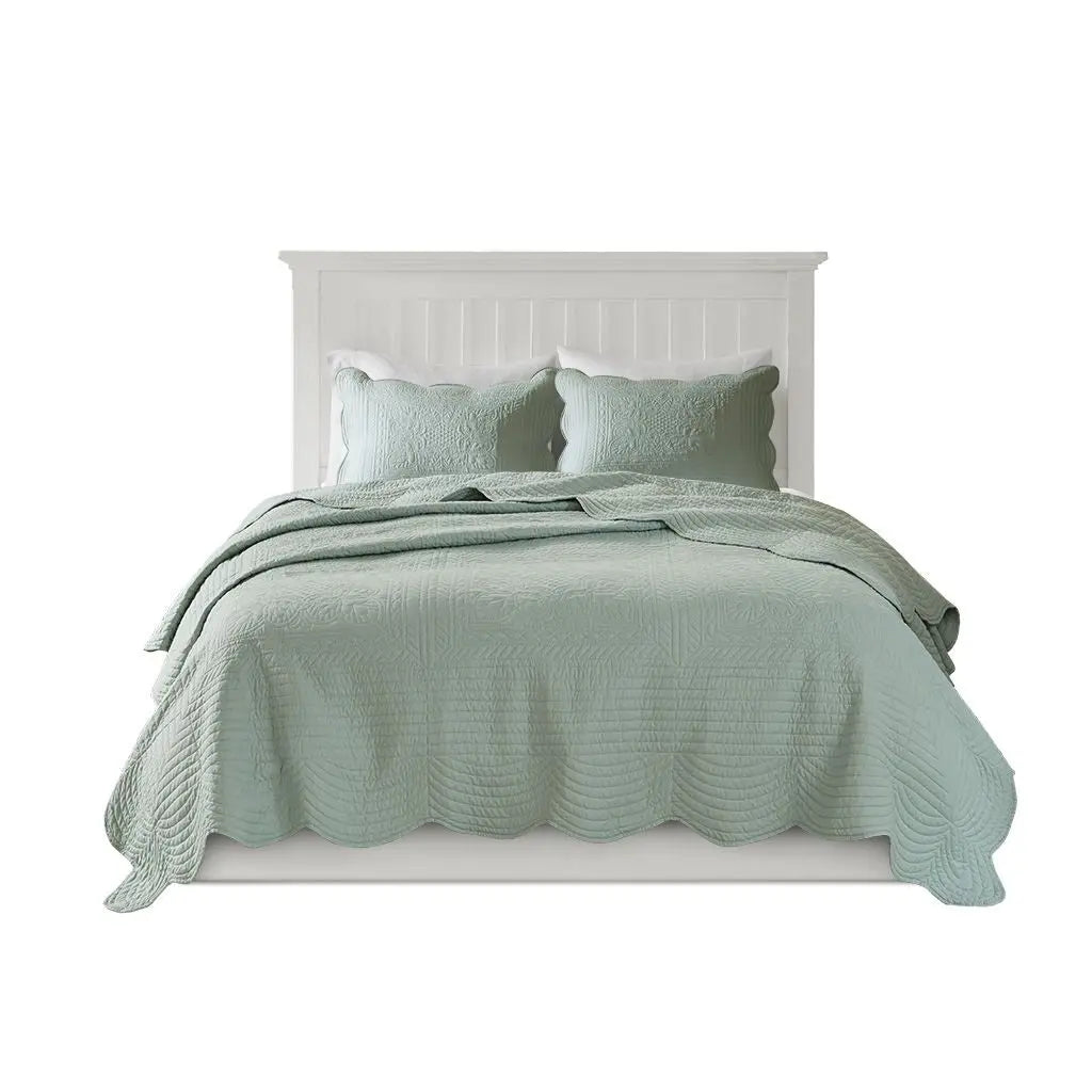 3 Piece Reversible Scalloped Edge Quilt Set - Seafoam - Gee-Commerce, LLC