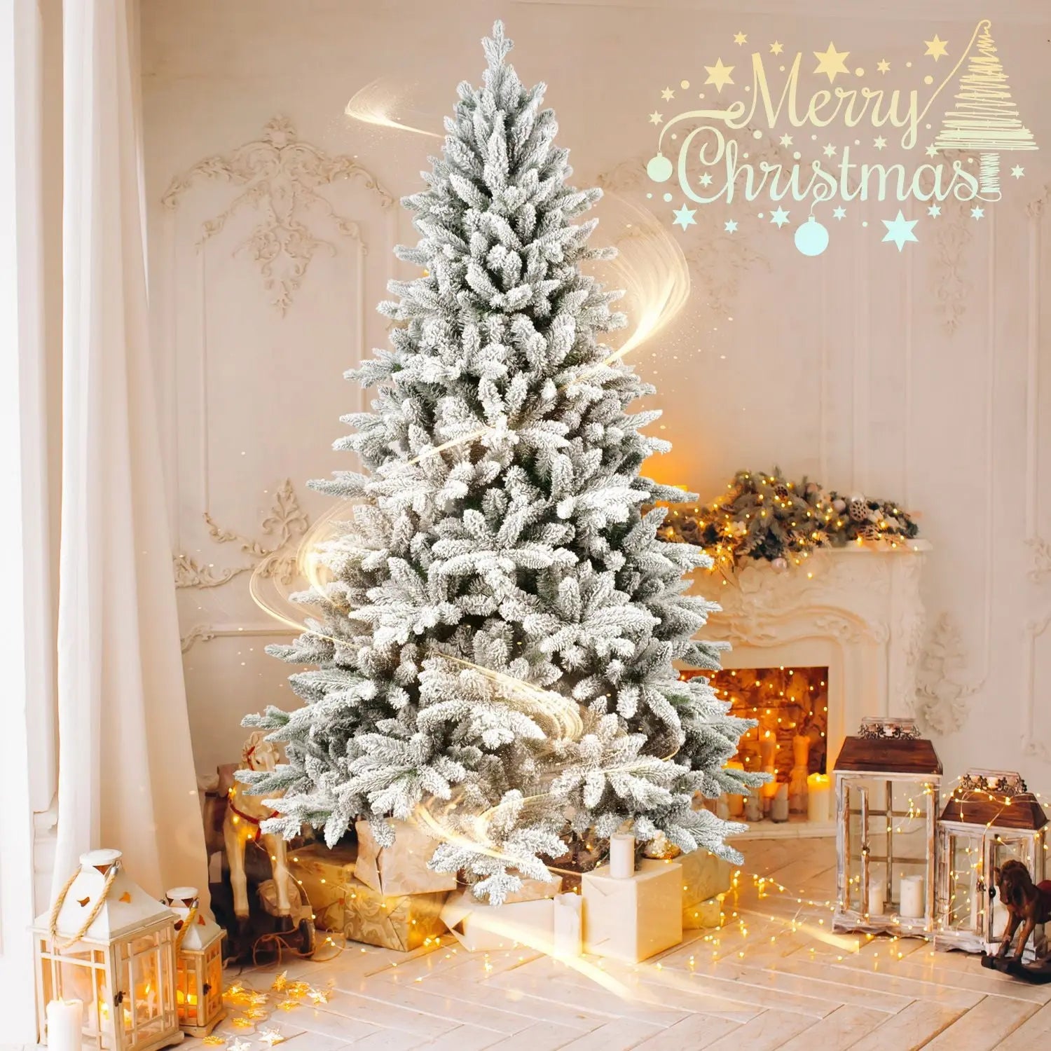 6ft PVC&PE Flocking Hinged Christmas Tree - Snow on branches - Gee-Commerce, LLC