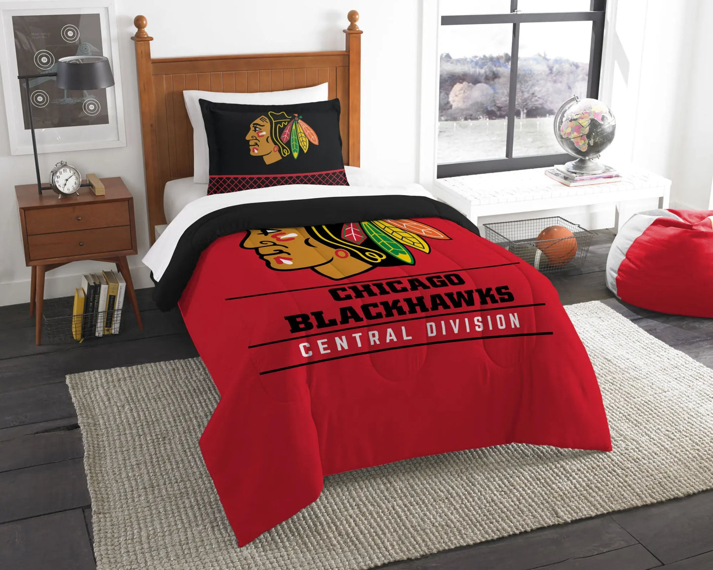 Blackhawks OFFICIAL National Hockey League Bedding; "Draft" Twin Printed Comforter (64"x 86") & 1 Sham (24"x 30") Set by The Northwest Company The Northwest Company