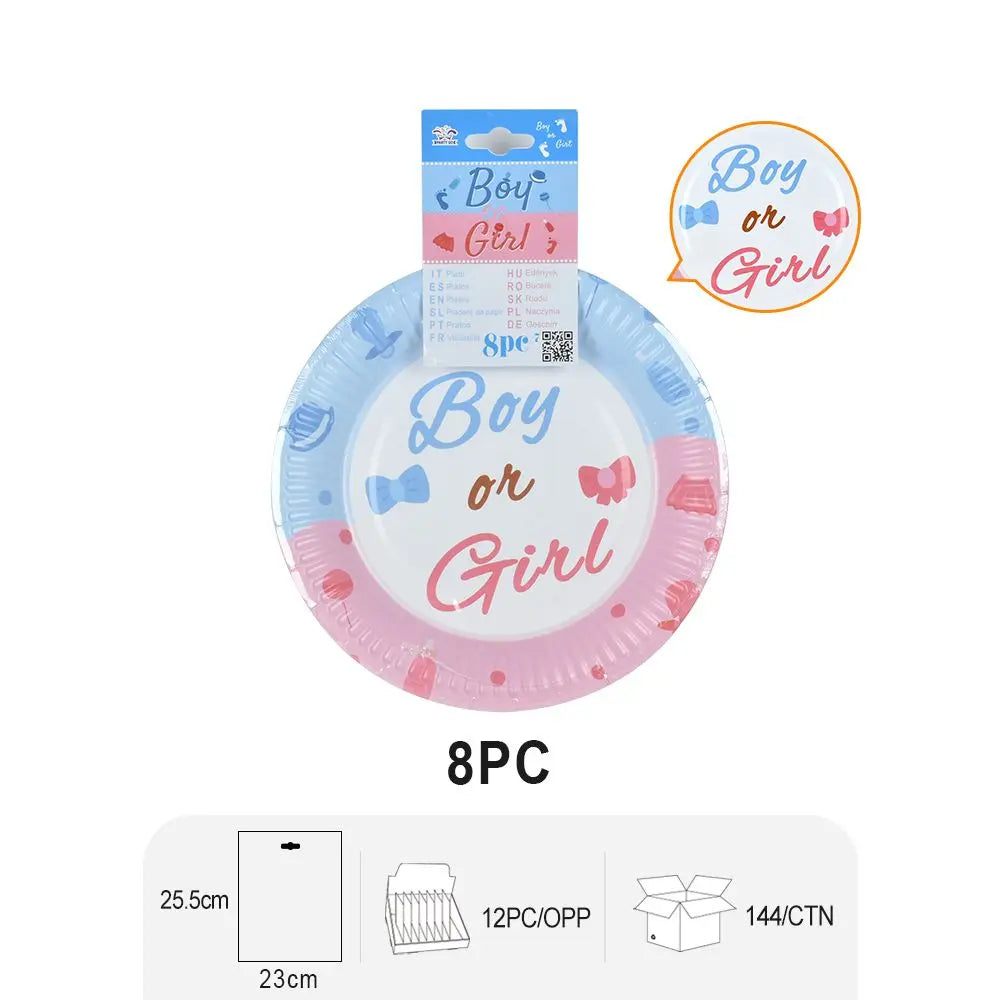 Blue & Pink the Big Reveal Round Plates - 7.08" (Pack of 96) - Durable & Stylish, Perfect for Gender Reveal Parties - Gee-Commerce, LLC